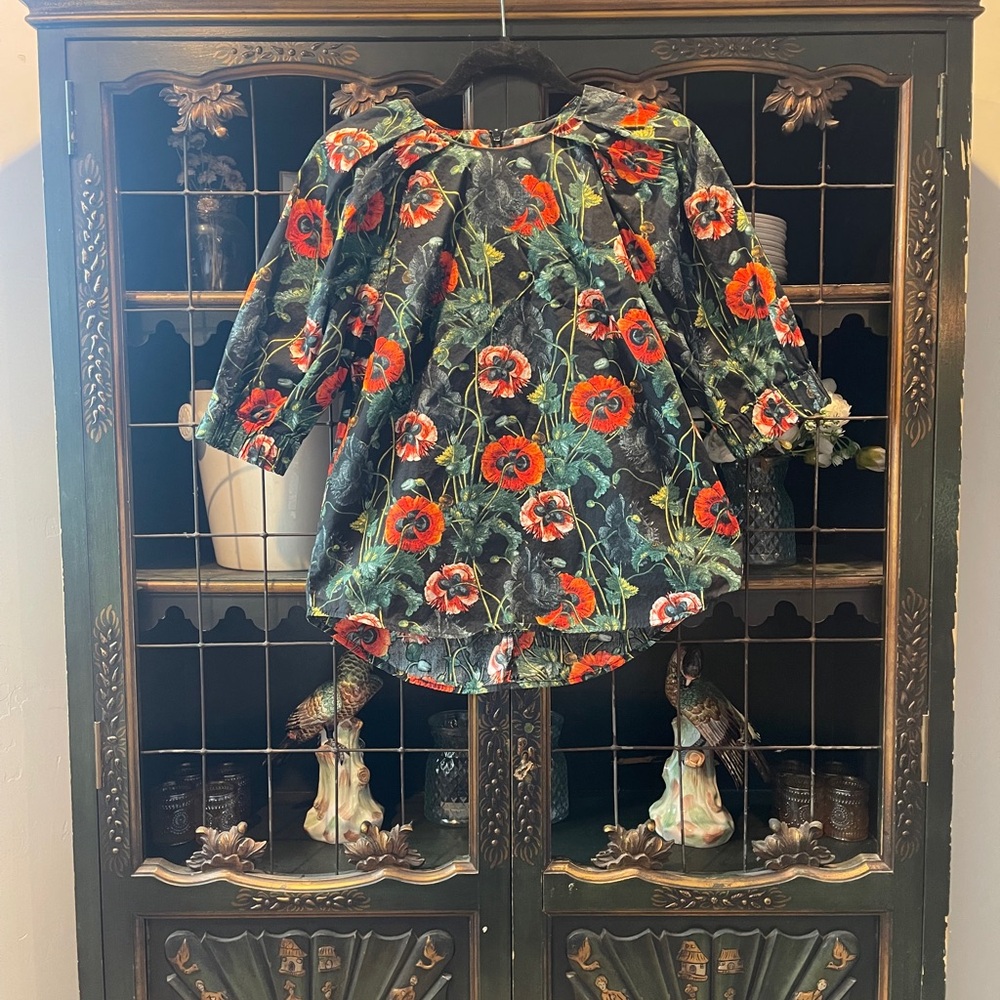 H&M Black Blouse with Red and Green Floral Design